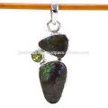 Designer Ammolite And Peridot Gemstone 925 Pendentif en argent massif